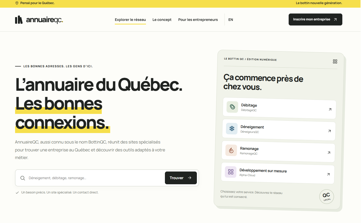 AnnuaireQC — Plateforme réelle · le réseau AnnuaireQC